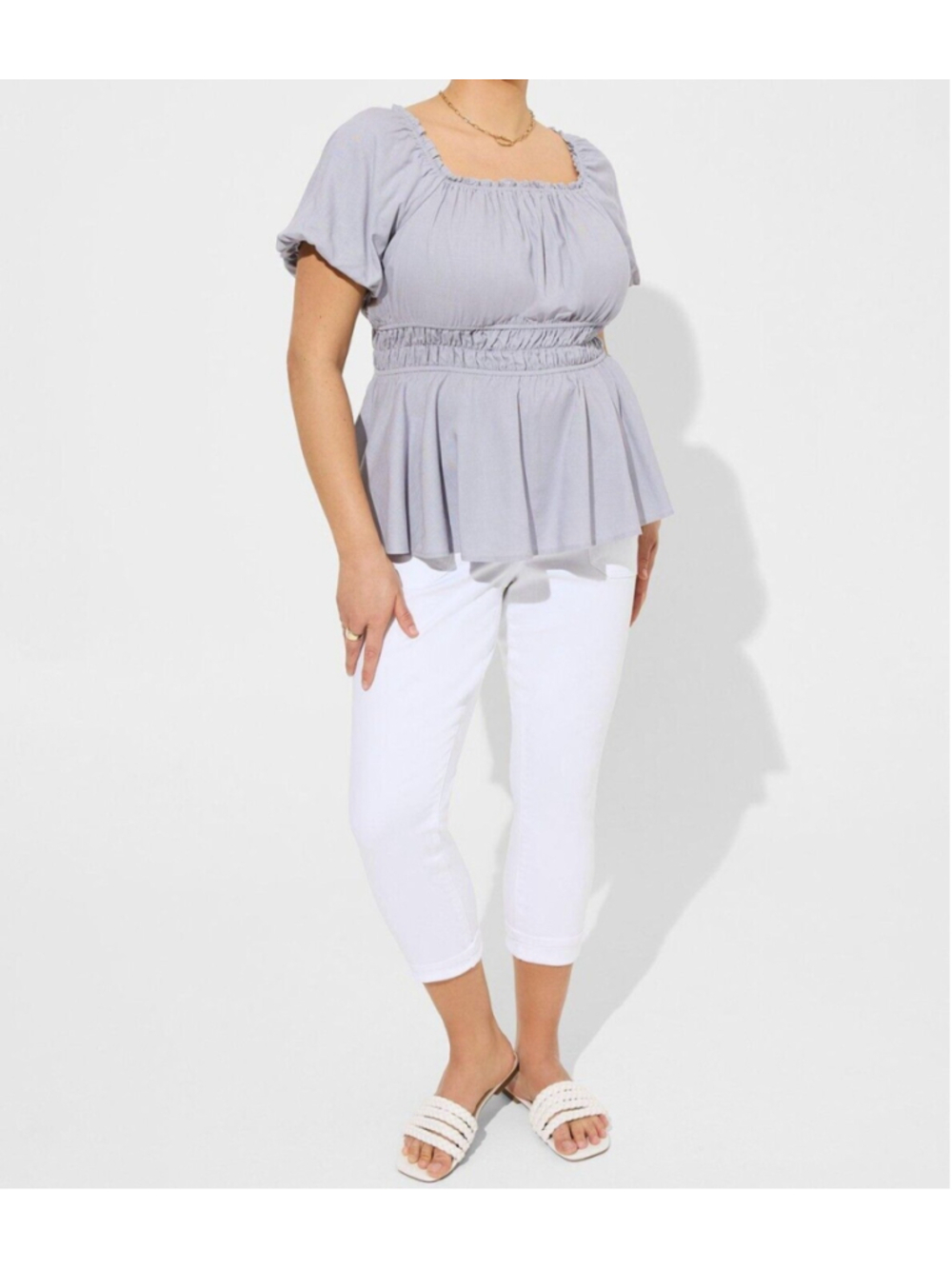 TORRID Lavender WOMENS Plus Size 5X Square Neck Peplum BOHO PEASANT TOP Purple - Picture 10 of 10